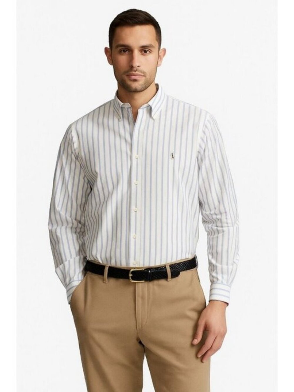 Ralph Lauren Yarmouth Mens Blue White Striped Button Down Shirt 17/35